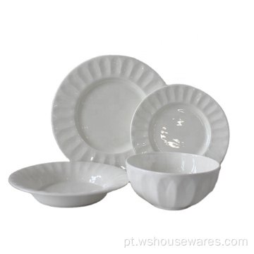 12pcs O jantar de porcelana branca define placas de cerâmica branca